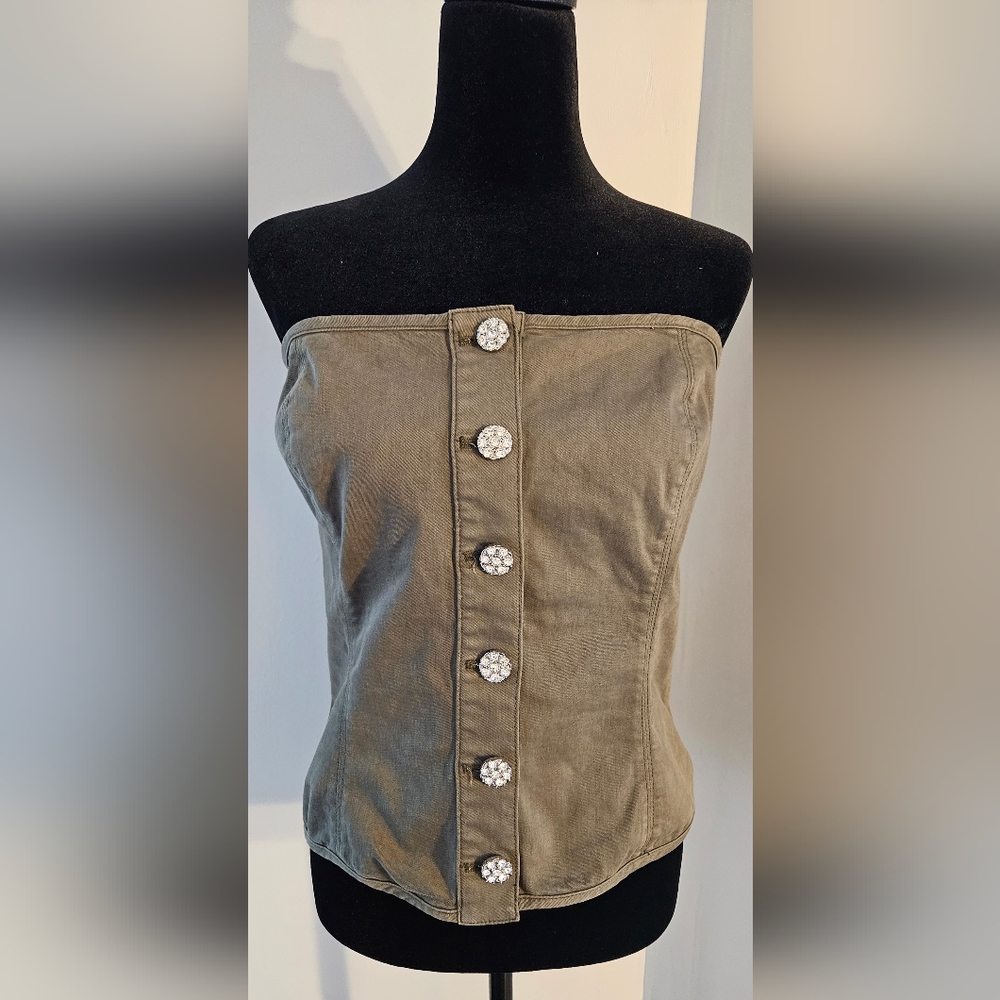 White House Black Market Twill Bustier in olive